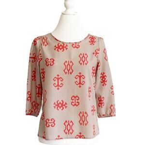 Gianni Bini Blouse Taupe Orange Tangerine Print Blouse Top Size Medium